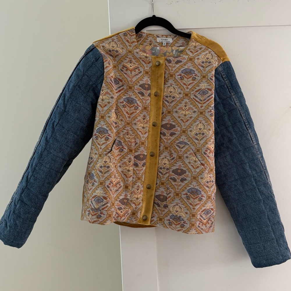Upcycled French Jean Jacket with Velvet and Fabric Finishes